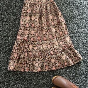Mata Traders Midi Skirt in Pink and Brown Floral